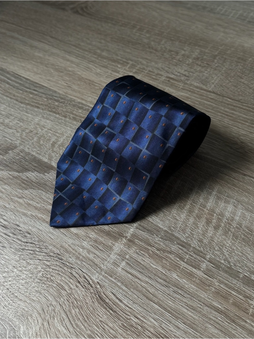 Ermenegildo Zegna Navy Silk Grid Tie with Small Rust Dots